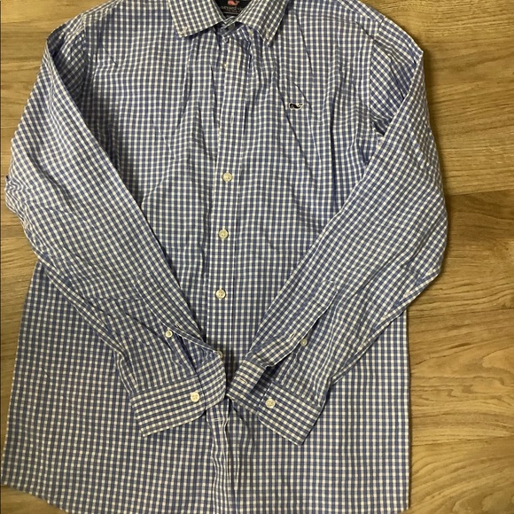 Boys XL Vineyard Vines Blue plaid button down - Picture 5 of 6